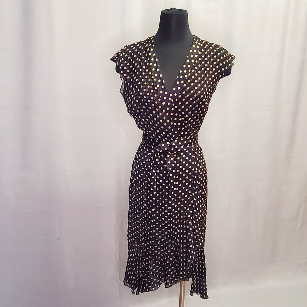 Wrap-around Polka Dot Reversible Cocktail Dress Vneck size S/M Organza and Satin